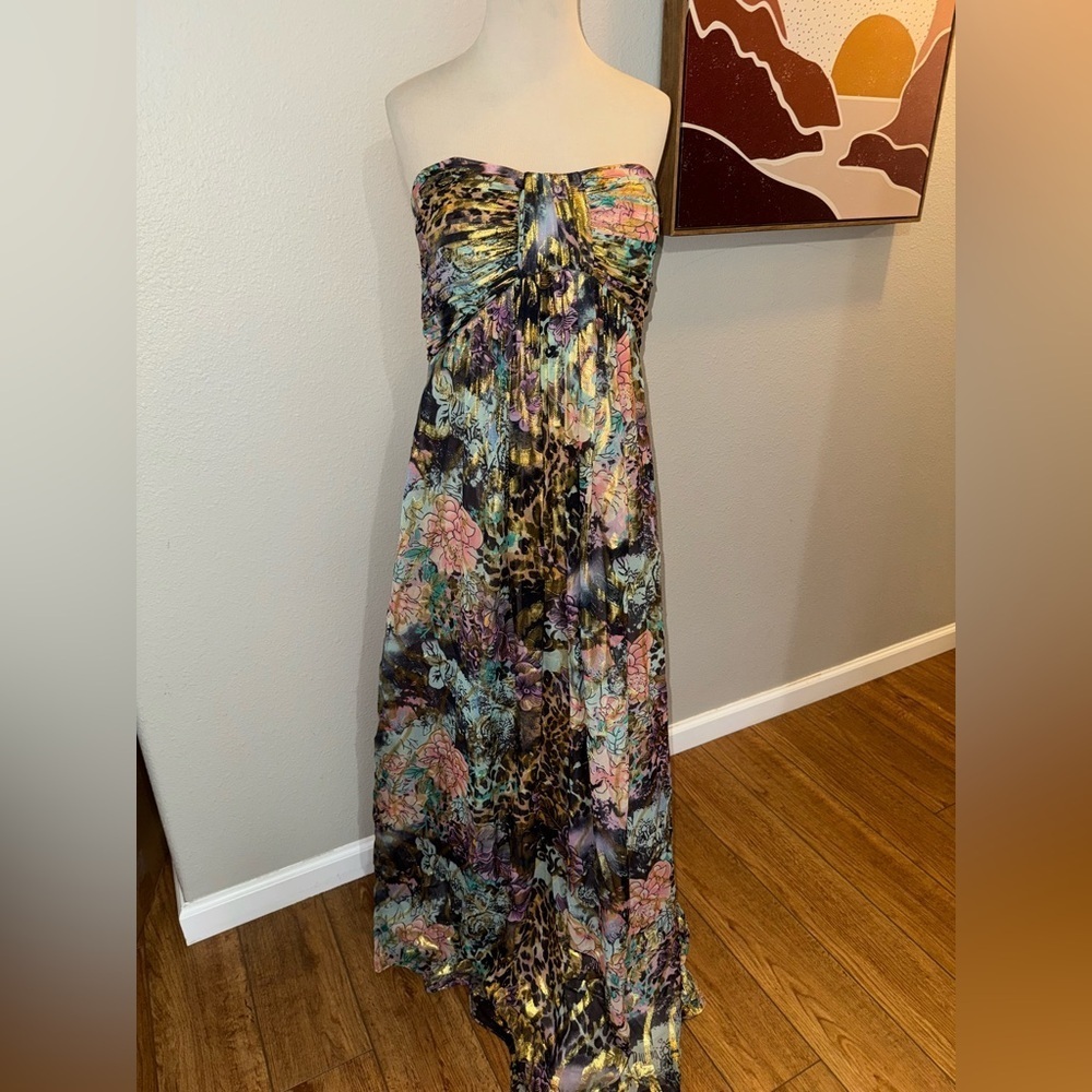 Oleg Cassini Sleeveless pink, purple, Metallic Gold Maxi Dress size 14